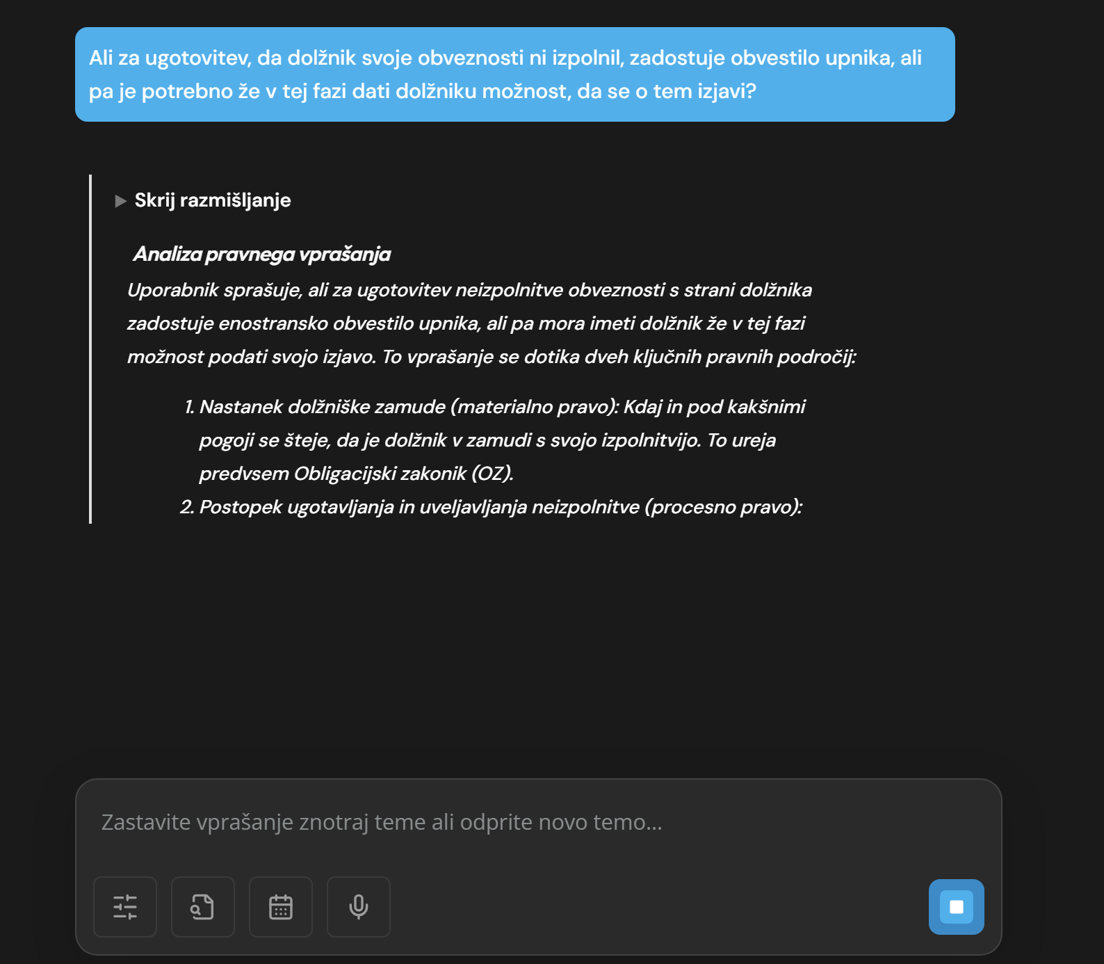 TFL AI - AI generira odgovor z analizo