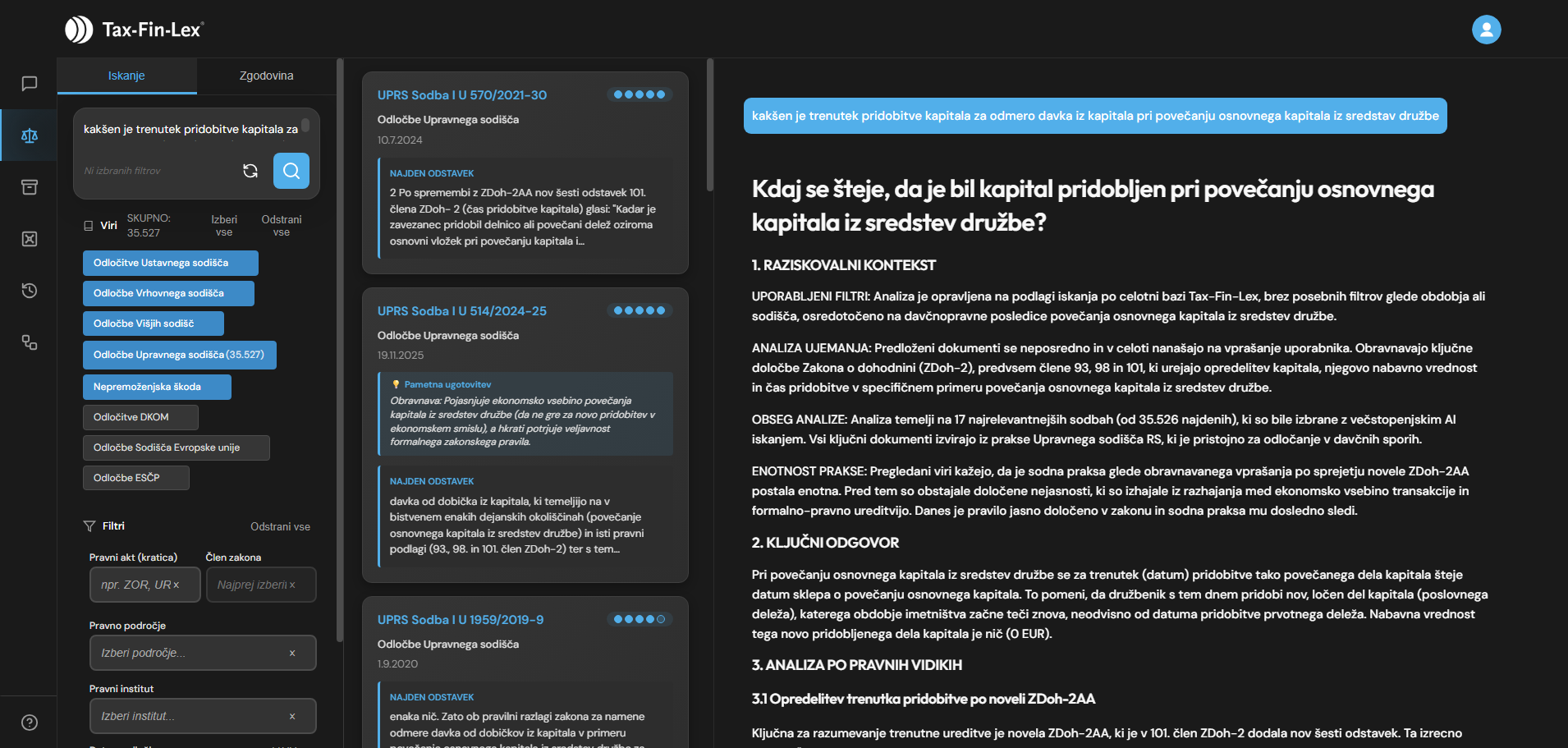 TFL AI raziskovanje sodne prakse - analiza sodne odločbe